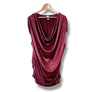 2KUHL Burgundy Snakeskin Print Cap Sleeve Draped Blouson Top | 3X